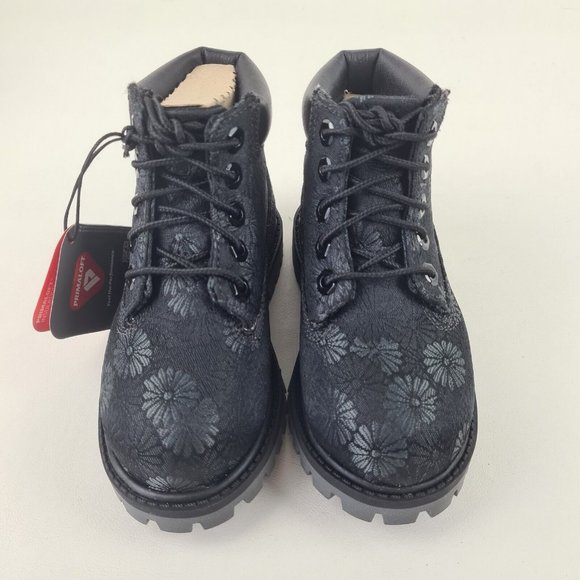 Timberland 6 IN Classic Toddler Boots Black Floral Leather - Picture 3 of 12